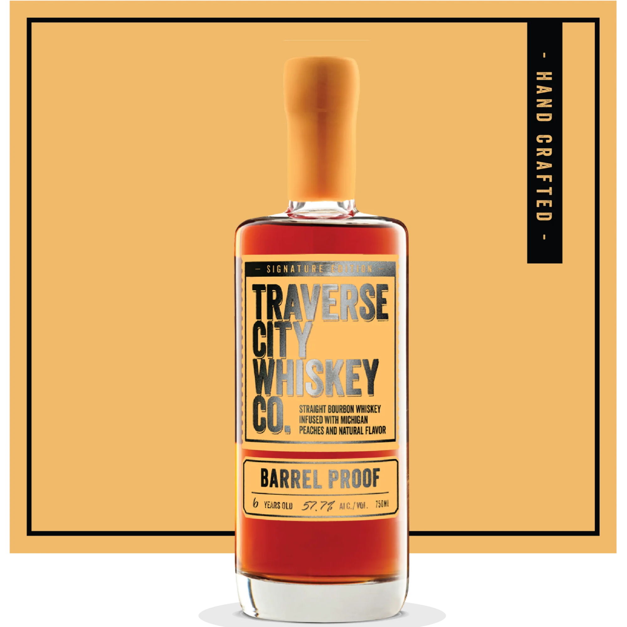 Barrel Proof Peach whiskey bottle – Traverse City Whiskey Co.