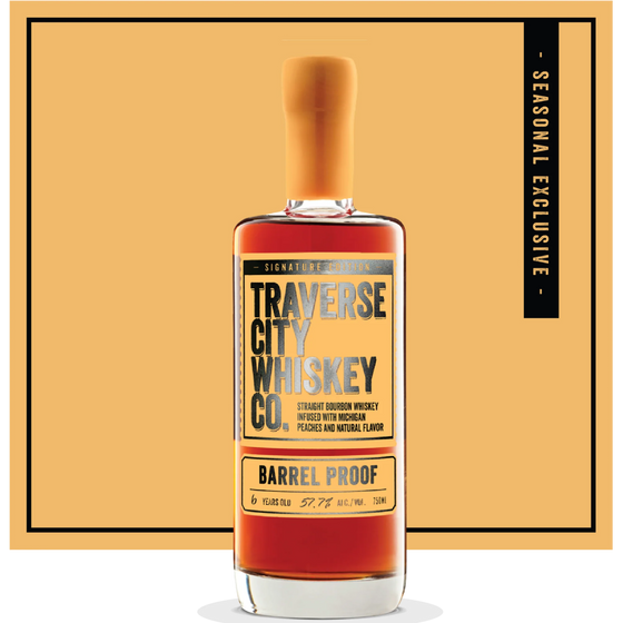 BARREL PROOF PEACH bottle, Traverse City Whiskey Co.