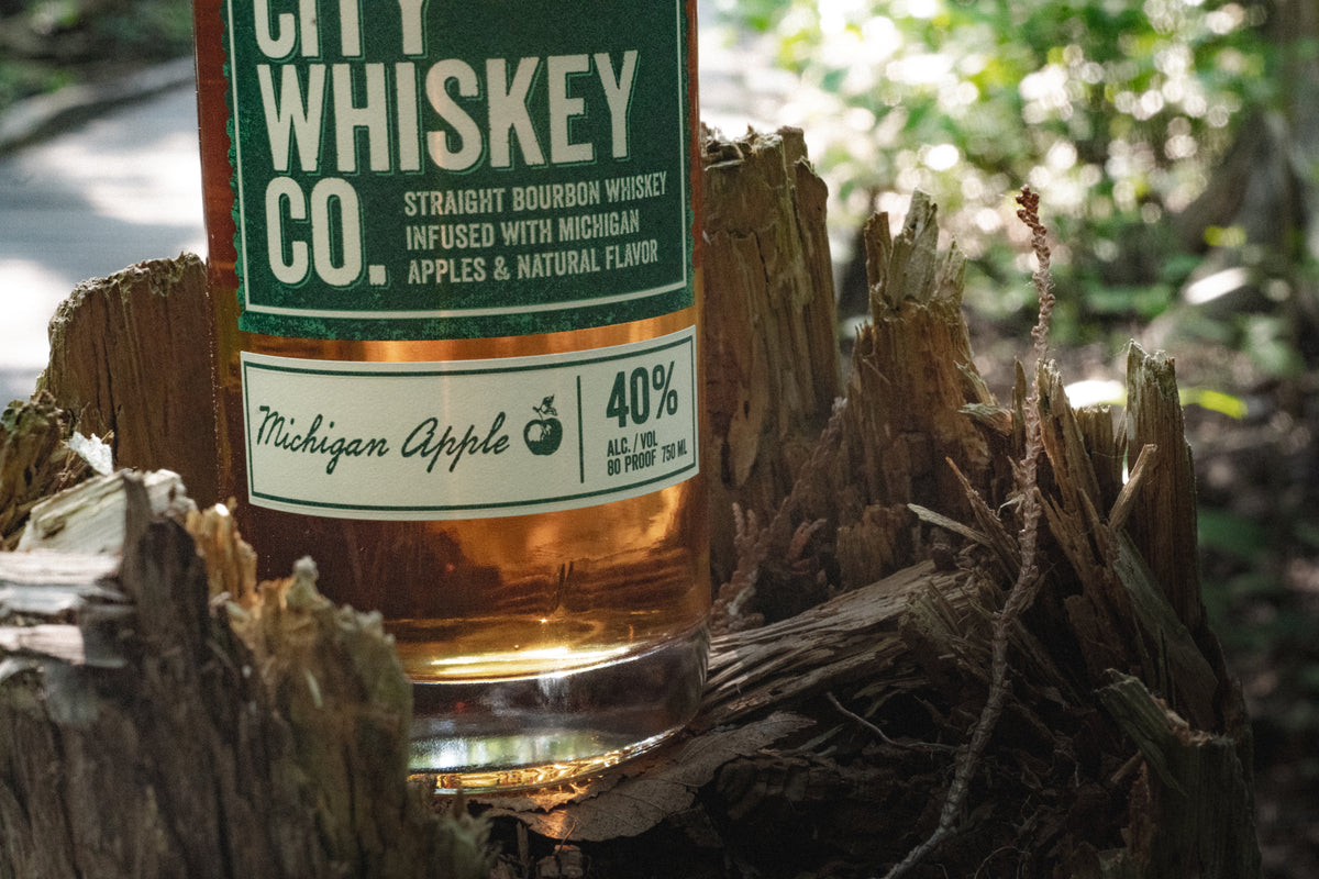 Michigan Apple bourbon bottle label close-up