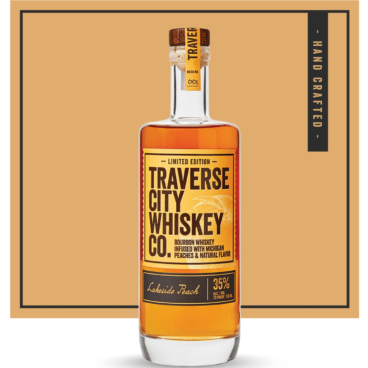 Lakeside Peach bourbon bottle – Traverse City Whiskey Co.