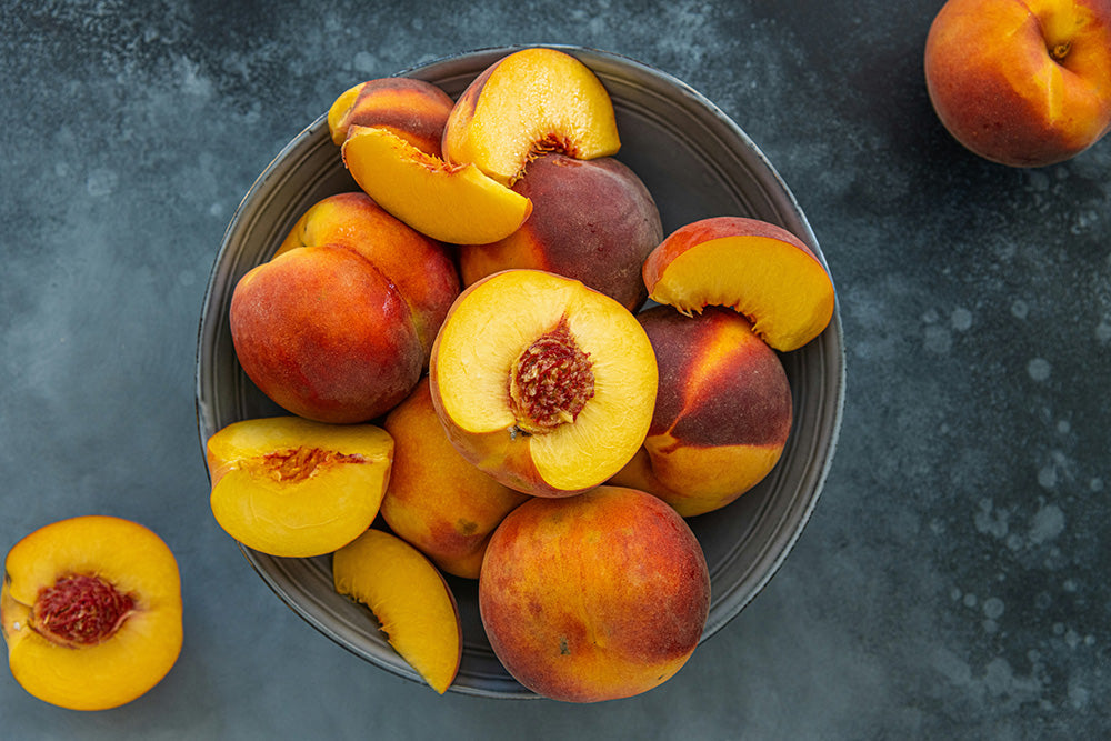 Bowl of fresh Michigan peaches